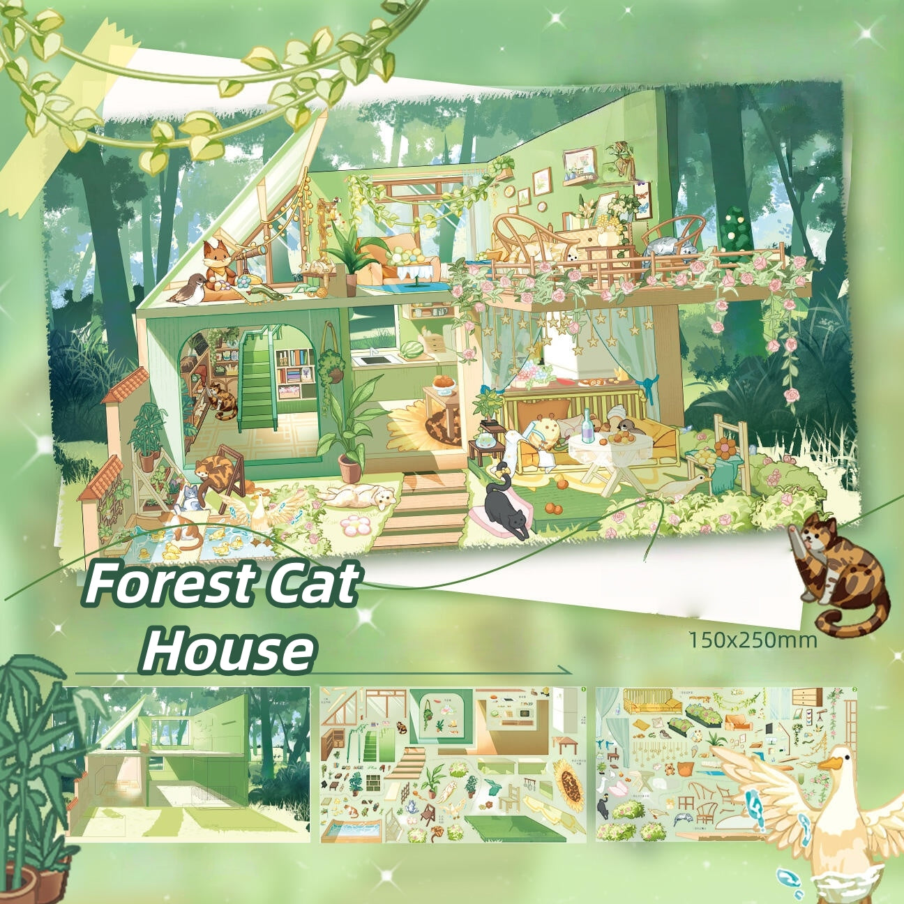 Residence Cottage 3D Sticker | 4 Cute Miniature Scenes