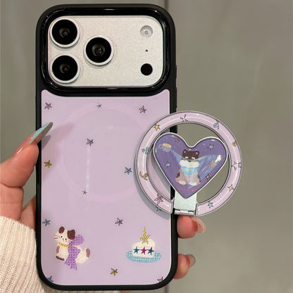 Lavender Purple Star Cat Magnetic Stand Acrylic Phone Case