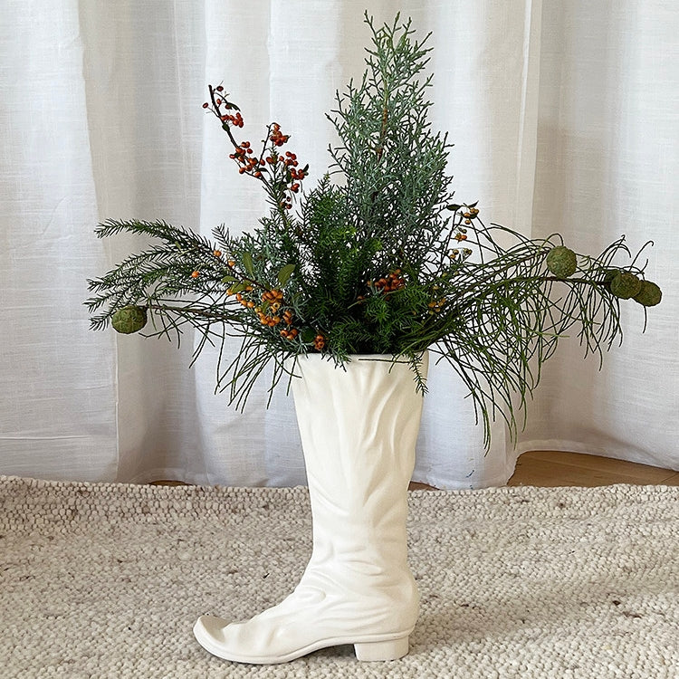 White Boot-Shaped Ceramic Vase