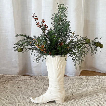 White Boot-Shaped Ceramic Vase