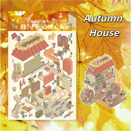 Four Seasons House 3D Sticker | 4 Cute Miniature Scenes