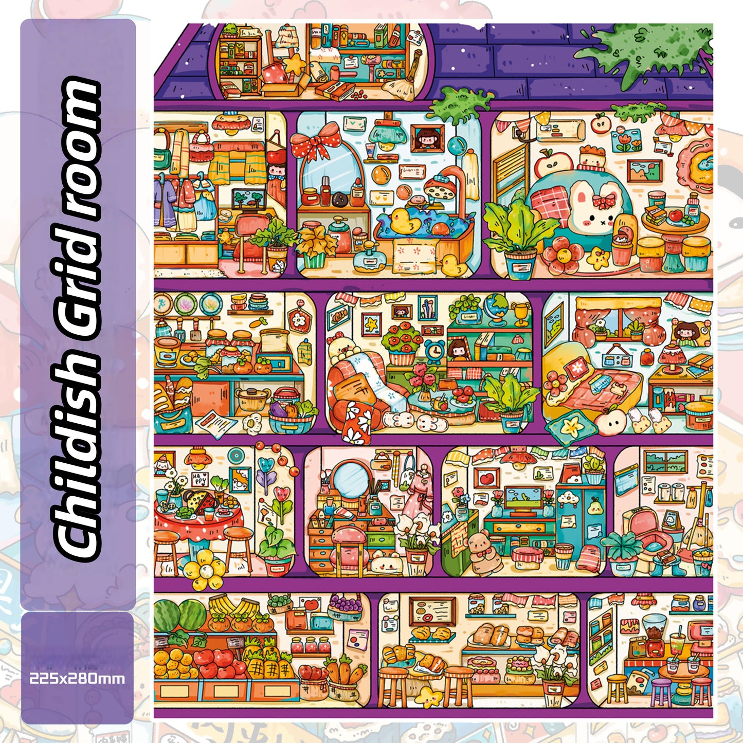 Grid Room Series 3D Sticker | 3 Cute Miniature Scenes