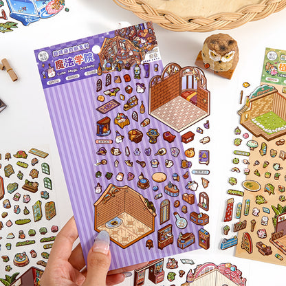 Curiosity Map 3D Sticker | 4 Cute Miniature Scenes