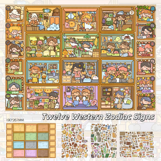 East & West Star Signs 3D Sticker | 2 Cute Miniature Scenes