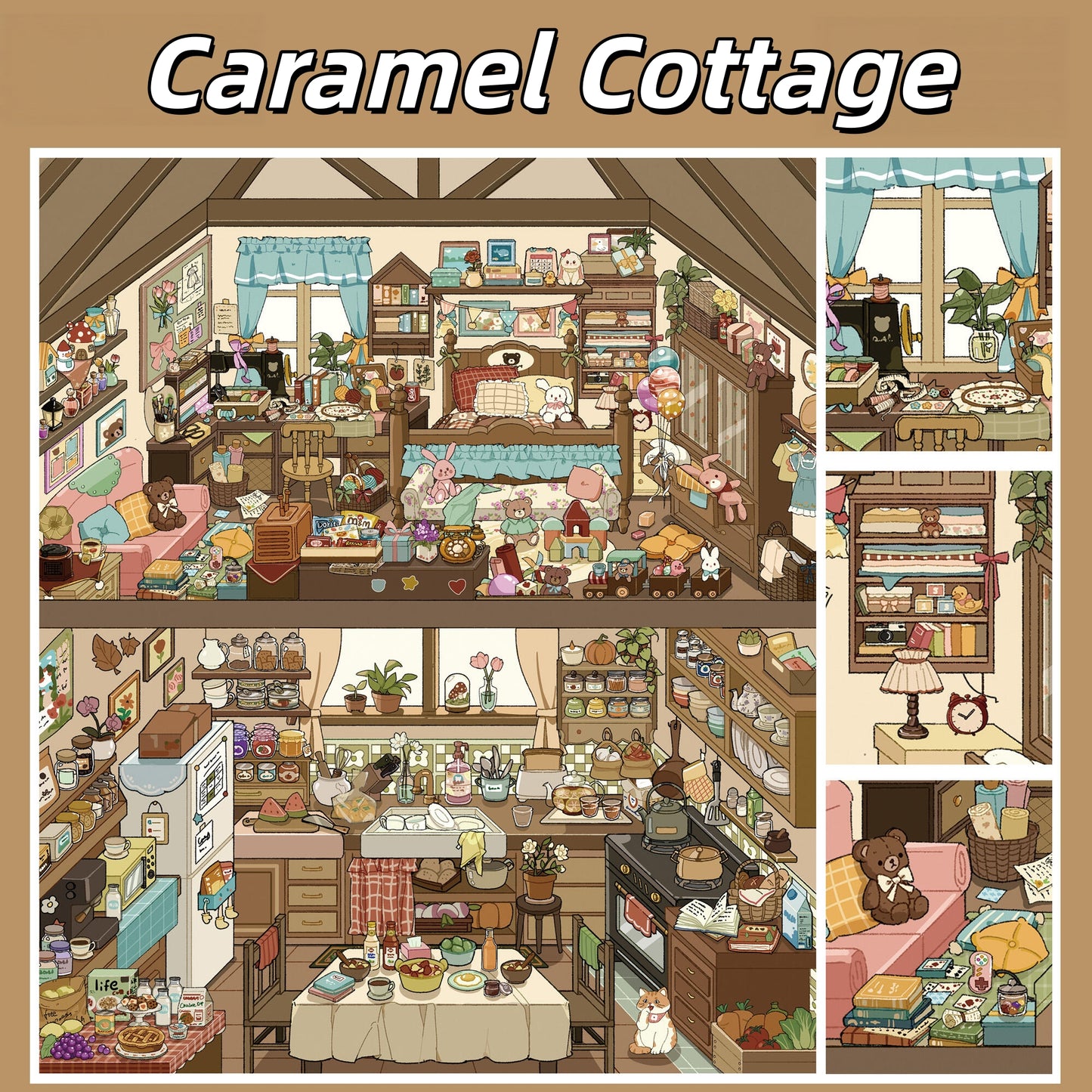 Brown Home 3D Sticker | 2 Cute Miniature Scenes