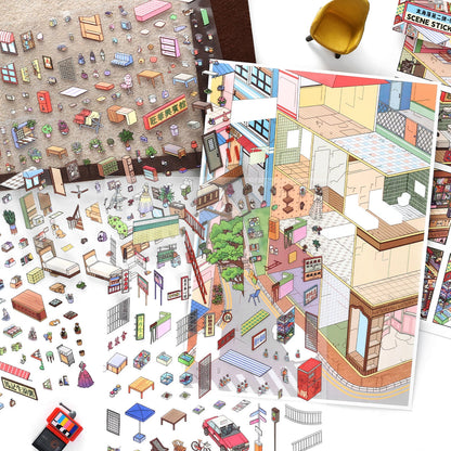 Huge Corners 3D Sticker | 2 Cute Miniature Scenes
