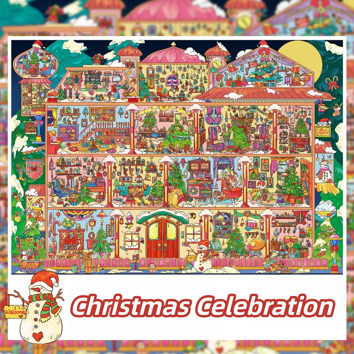 Christmas Cottage 3D Sticker | 3 Cute Miniature Scenes