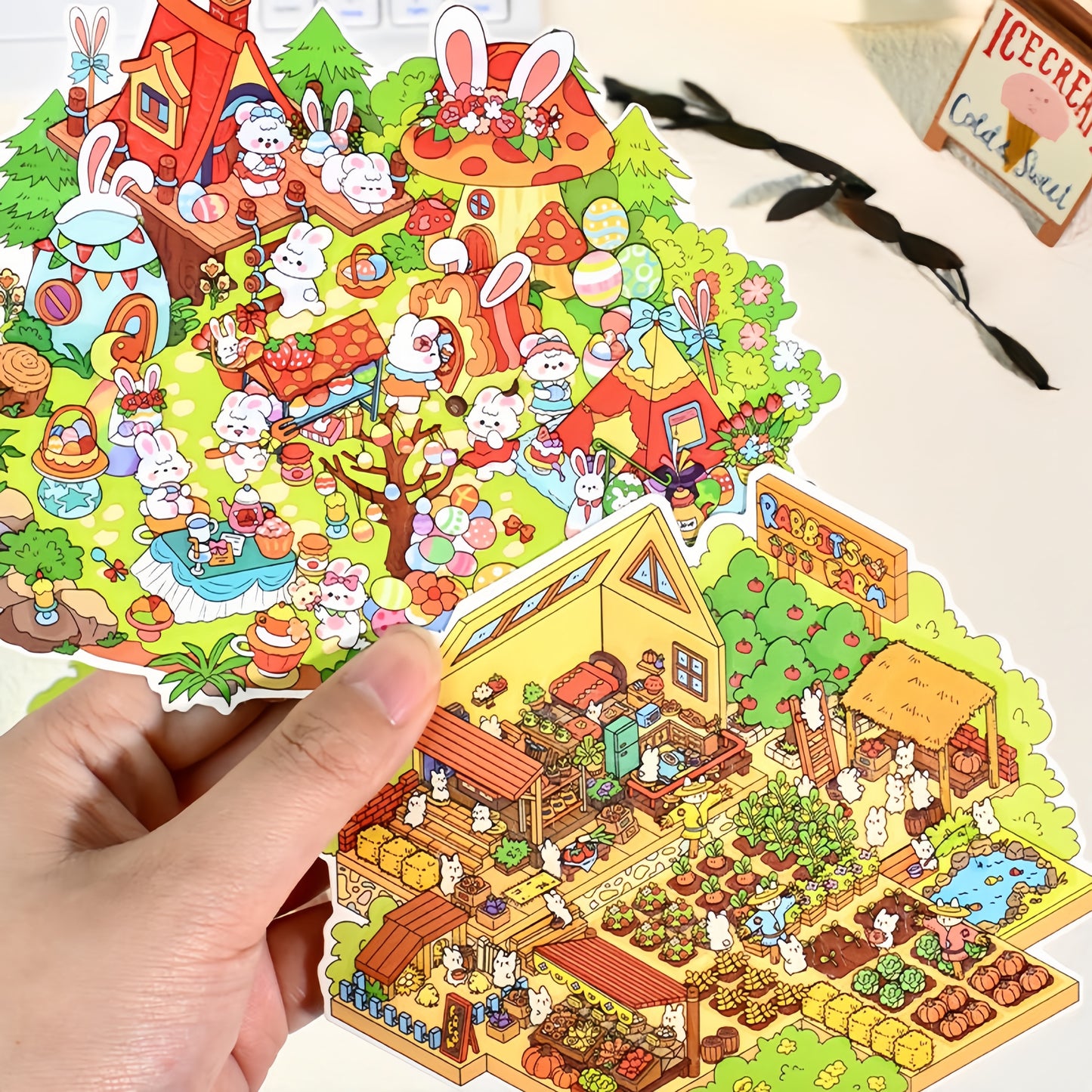Bunny's Easter Daily 3D Sticker | 4 Cute Miniature Scenes
