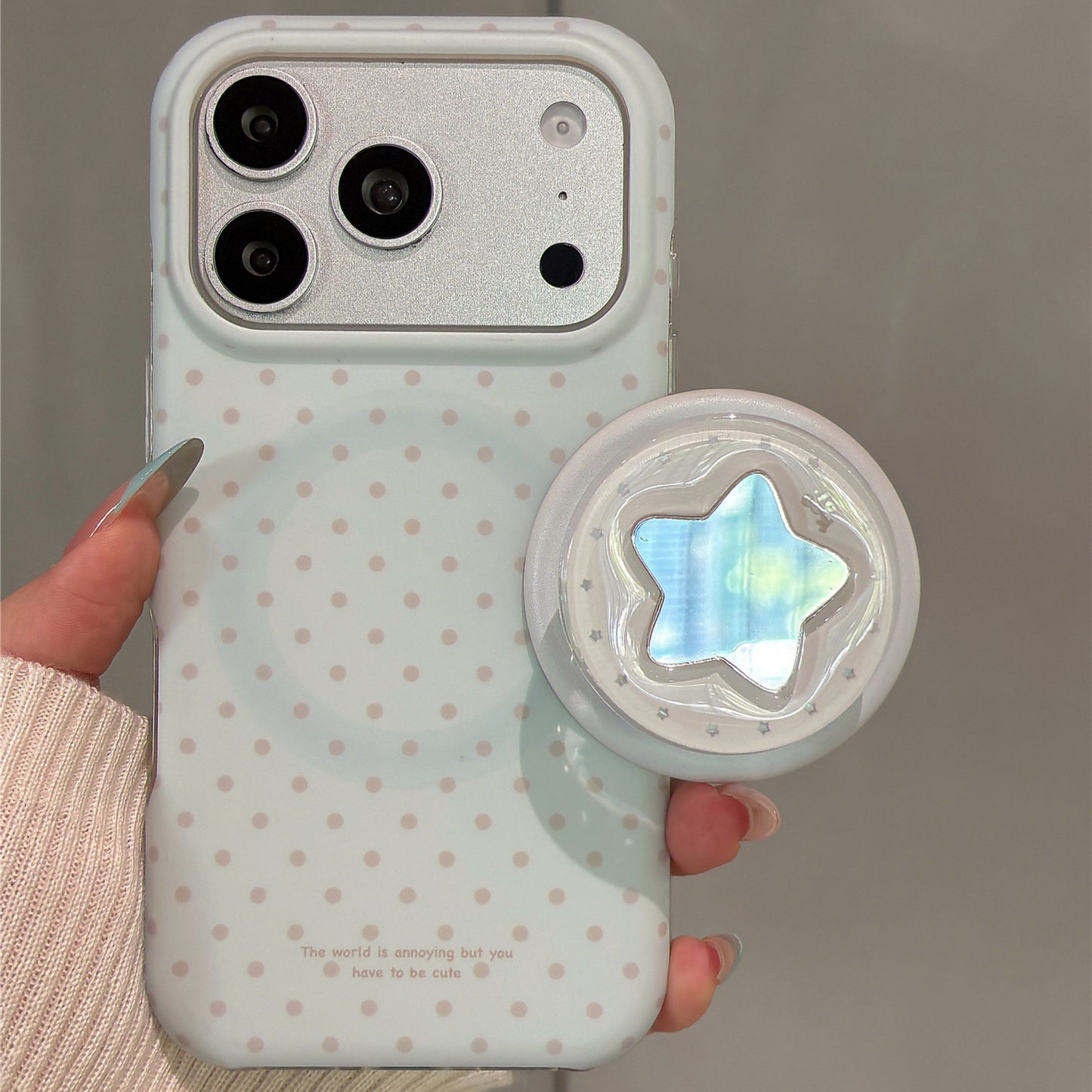 Mint Green Polka Dots Star Magnetic Stand Acrylic Phone Case
