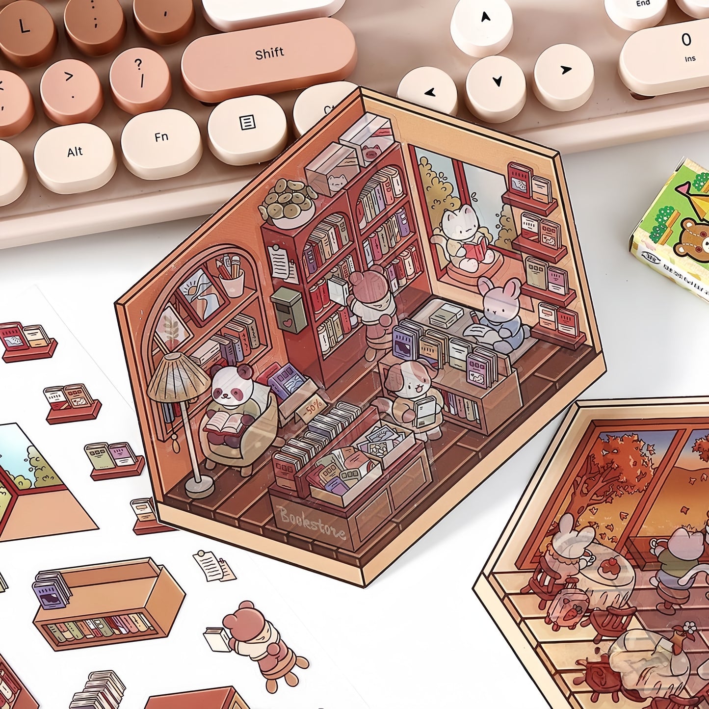 Paw's Shop 3D Sticker | 4 Cute Miniature Scenes