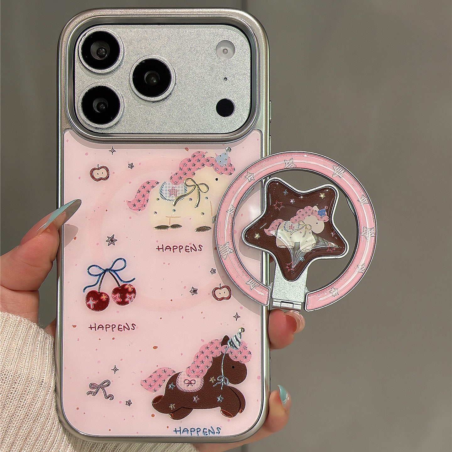 Cherry Pony Gilt Magnetic Stand Acrylic Phone Case