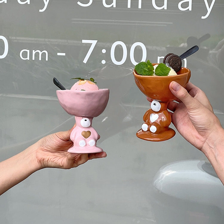 Cute Bear Heart-Shaped Ceramic Ice Cream Cup