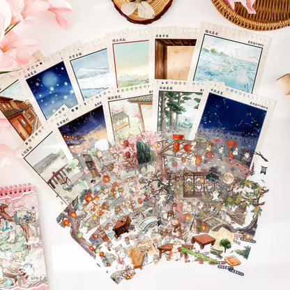 Cat on the Spring Hills 3D Sticker Book
