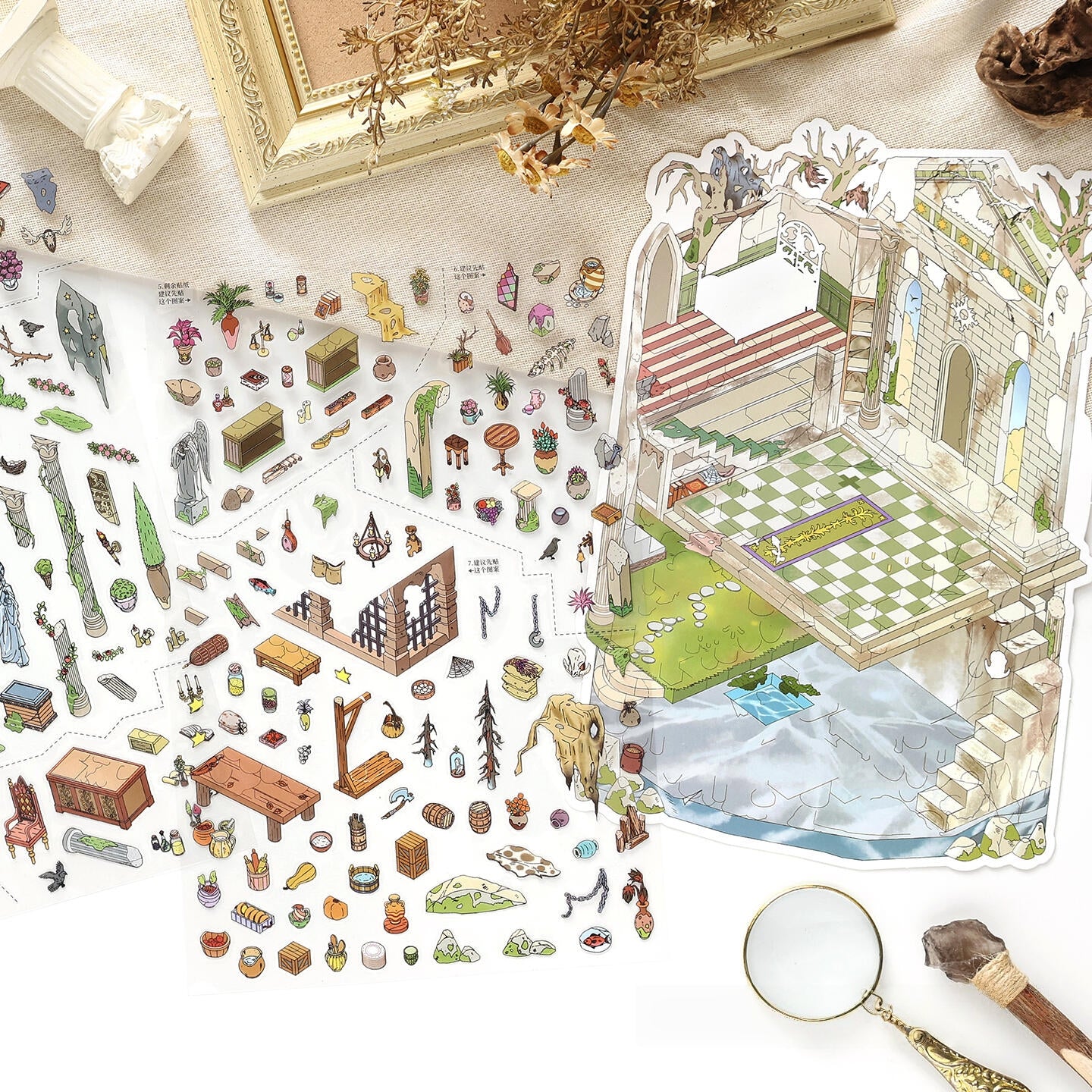 Atlas of the Forgotten 3D Sticker | 4 Cute Miniature Scenes