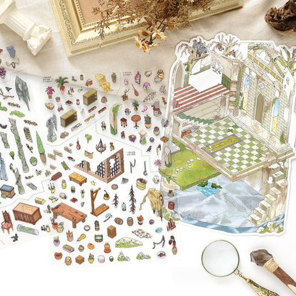 Atlas of the Forgotten 3D Sticker | 4 Cute Miniature Scenes