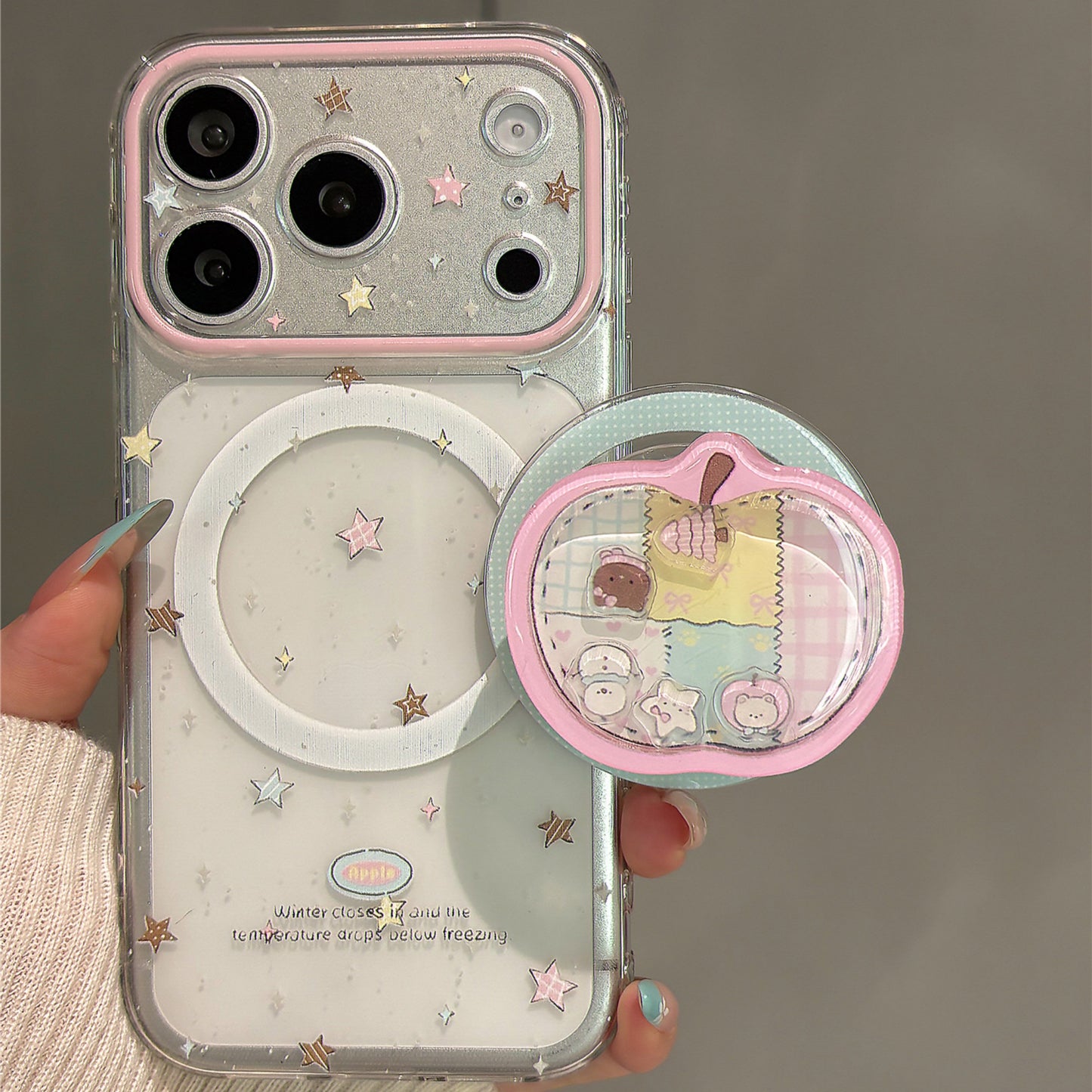 Colorful Star Pink Apple Magnetic Stand Acrylic Phone Case