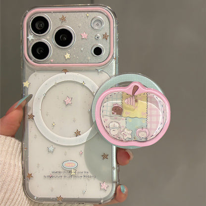 Colorful Star Pink Apple Magnetic Stand Acrylic Phone Case