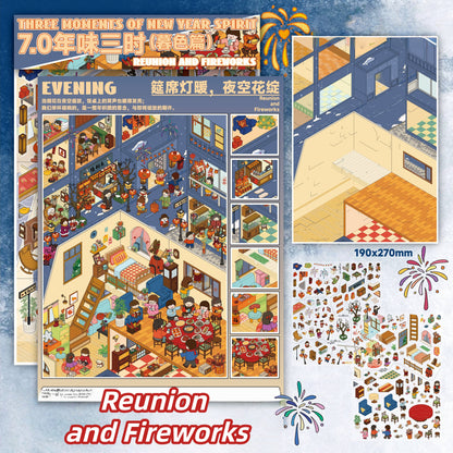 A New Year's Day 3D Sticker | 3 Cute Miniature Scenes