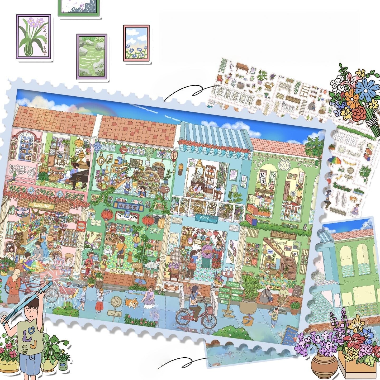 Rainy Day 3D Sticker | 4 Cute Miniature Scenes