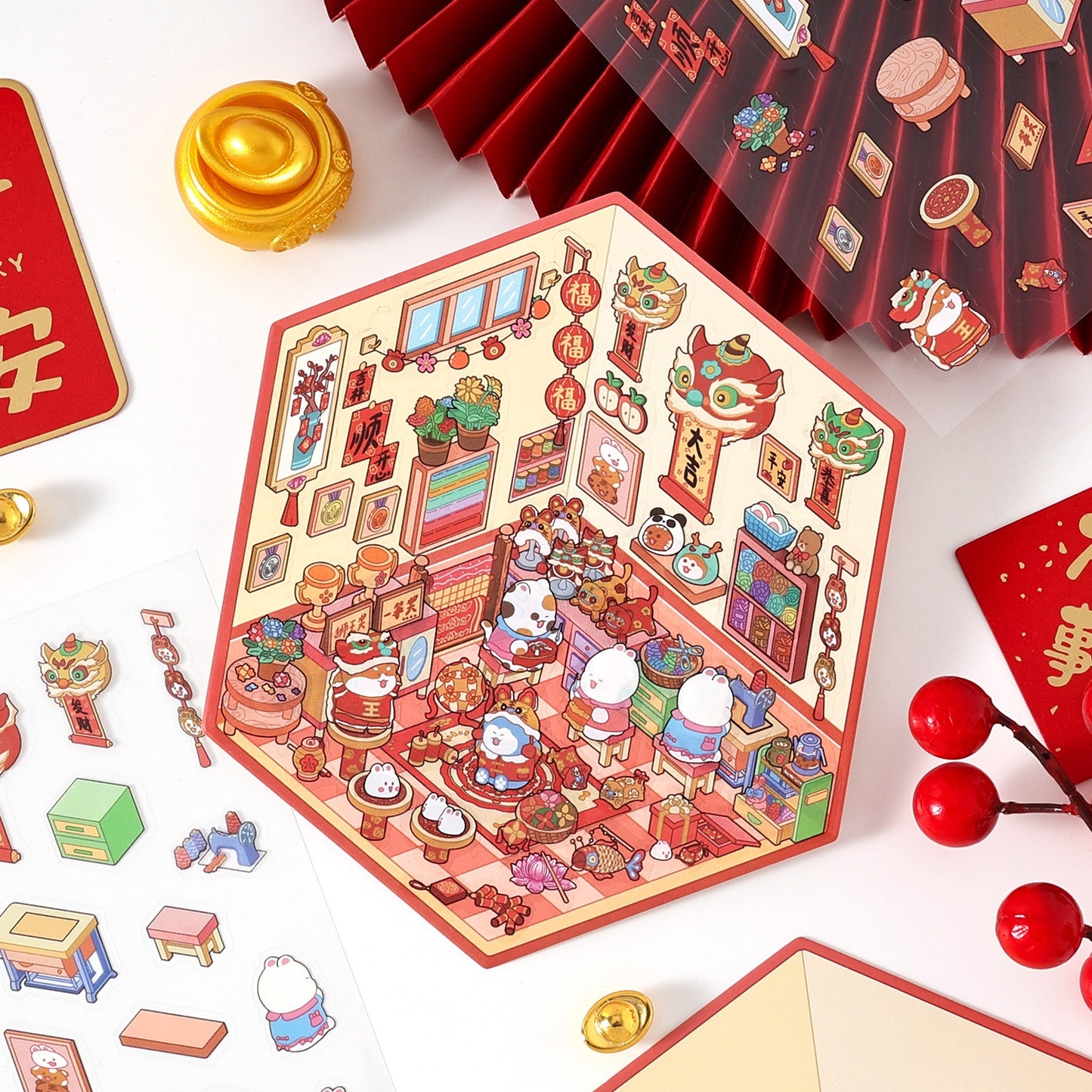 Happy New Year 3D Sticker | 4 Cute Miniature Scenes