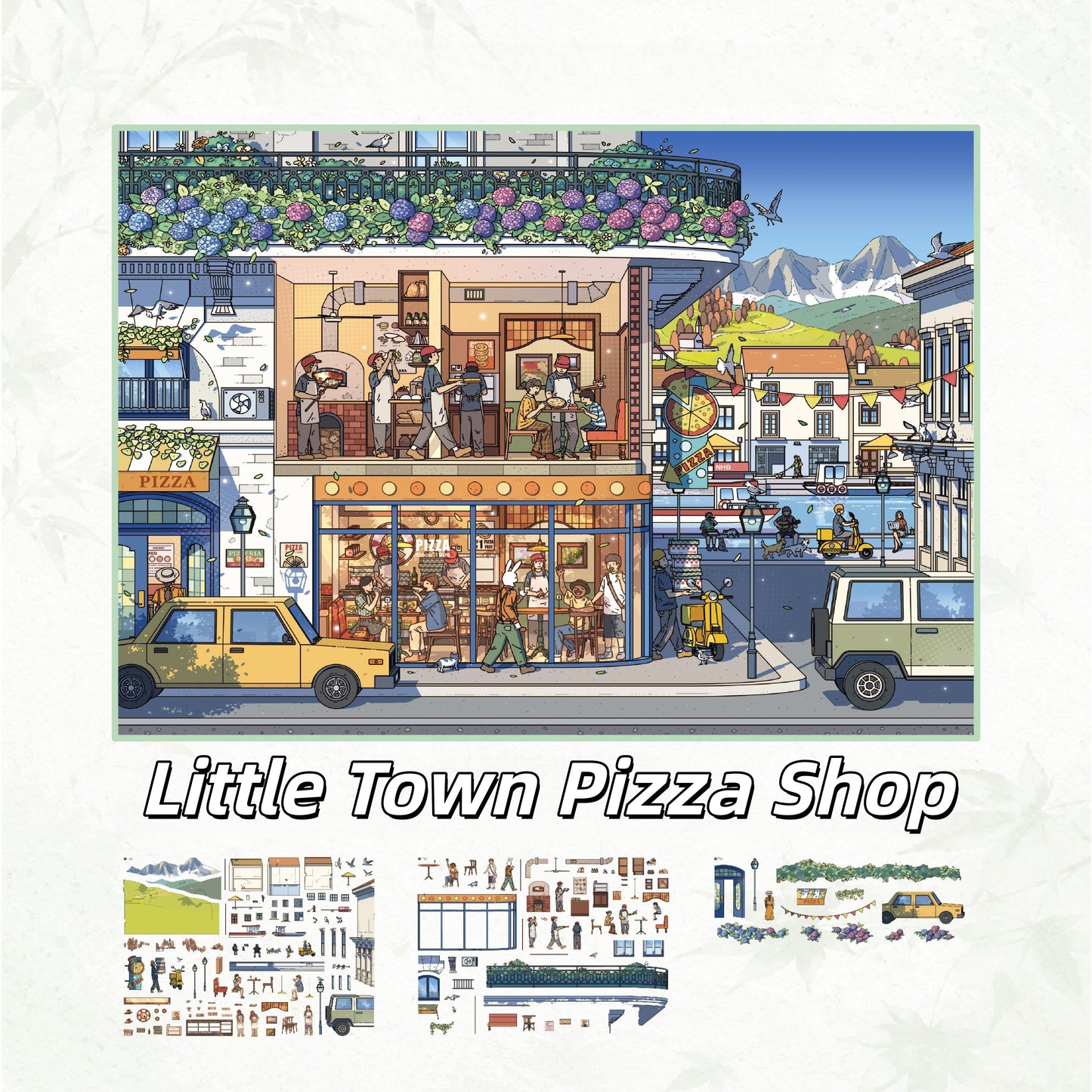 Little Town Pleasures 3D Sticker | 3 Cute Miniature Scenes