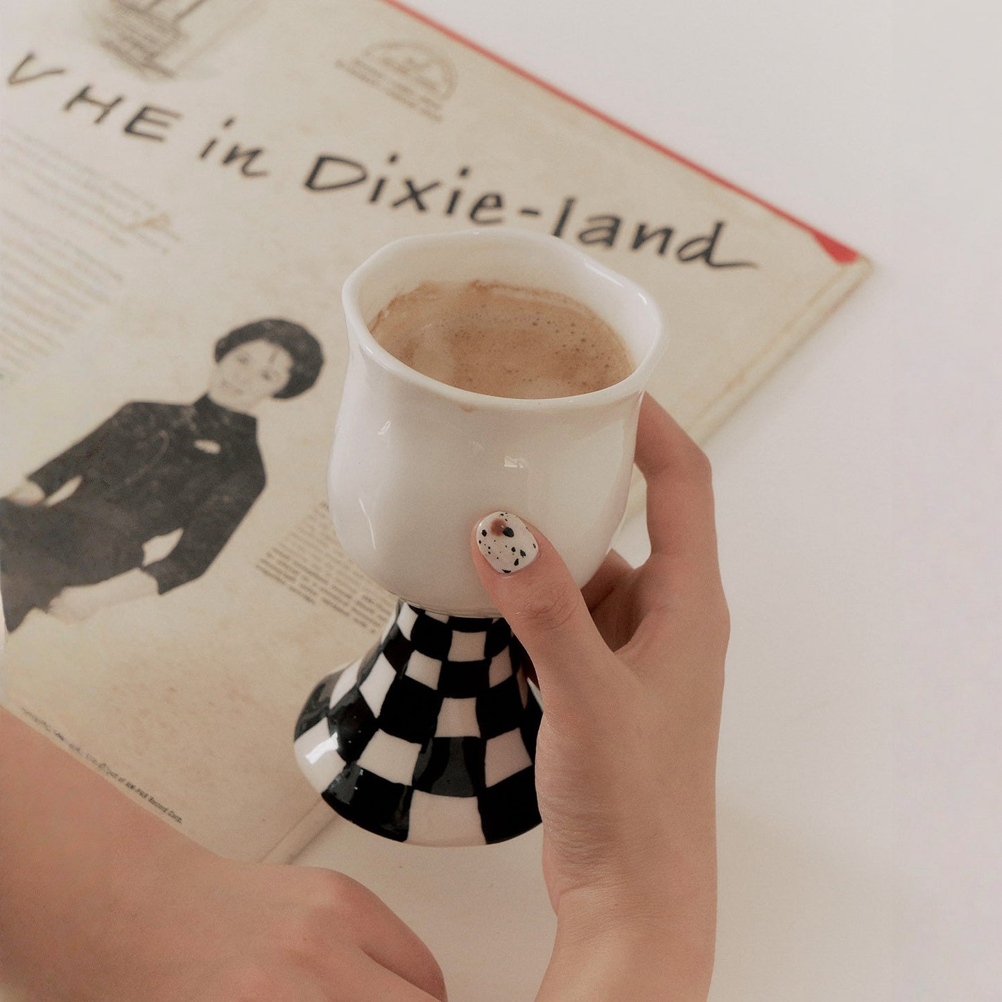 Hand-Pinched Checkerboard Ceramic Goblet