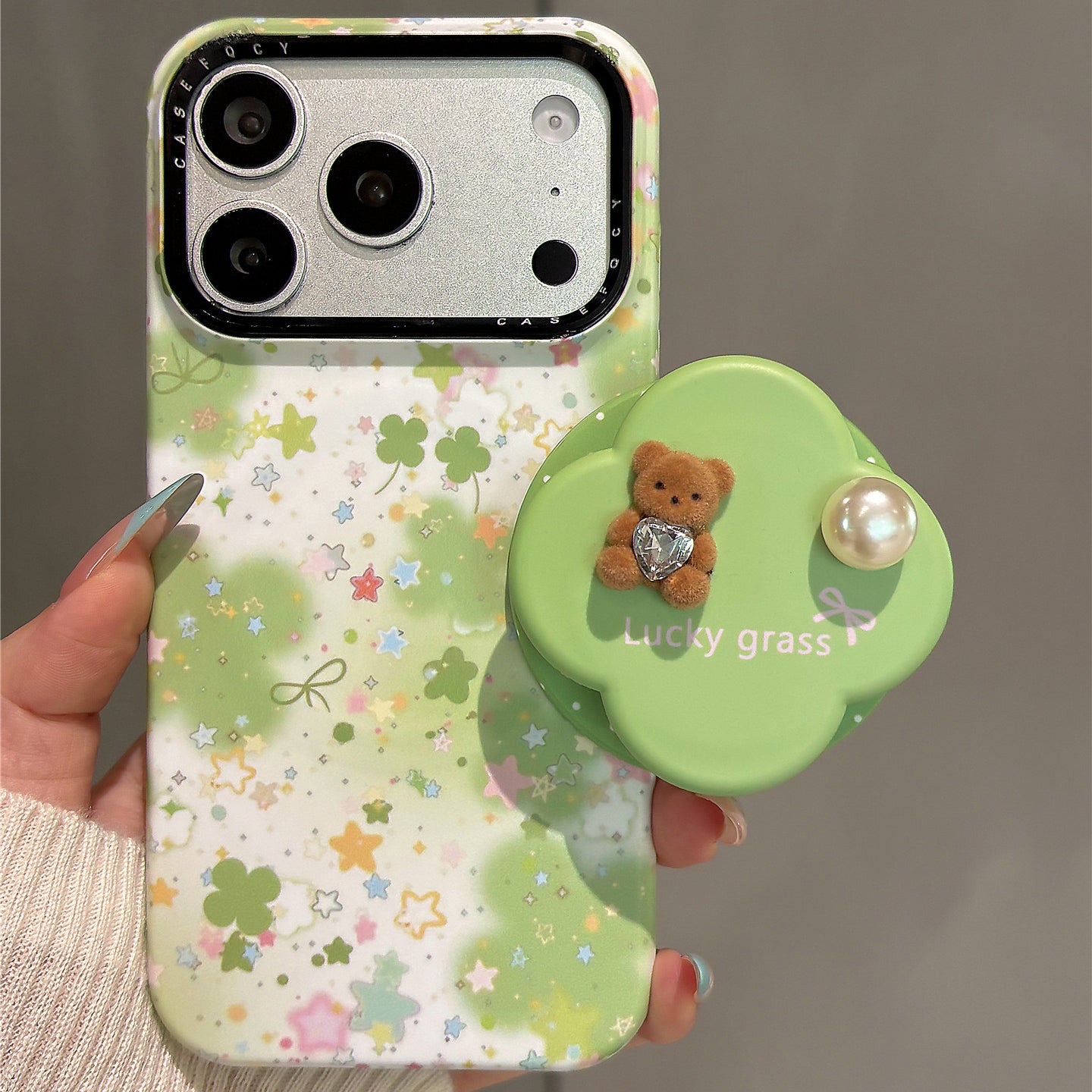 Bear with Pearls Magnetic Stand Acrylic Phone Case