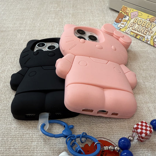 3D Pink & Black Cat Silicone Phone Case