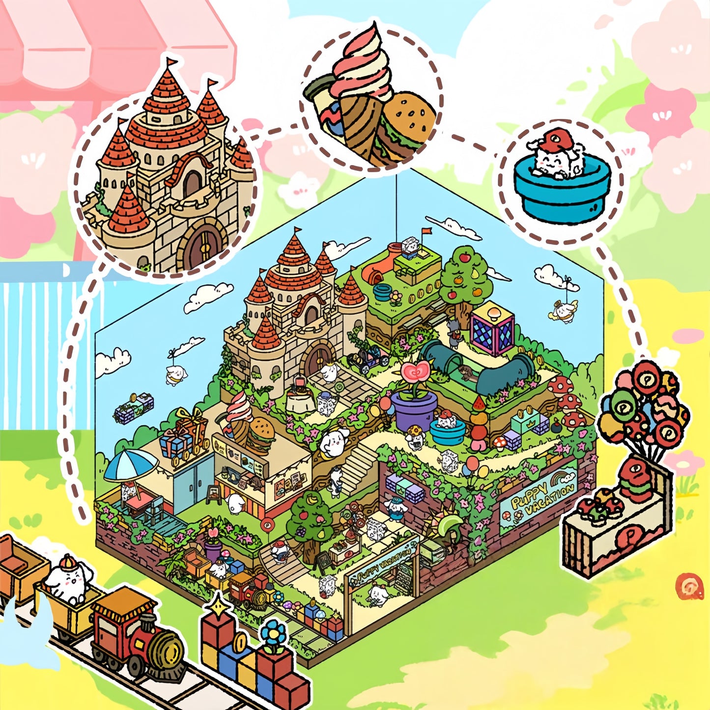 Meatball Puppy Adventure 3D Sticker | 2 Cute Miniature Scenes