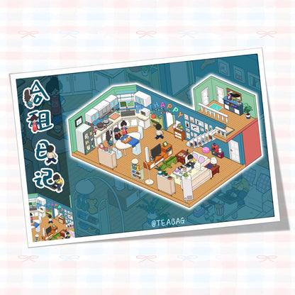 Shared Accommodation Diary 3D Sticker | 2 Cute Miniature Scenes