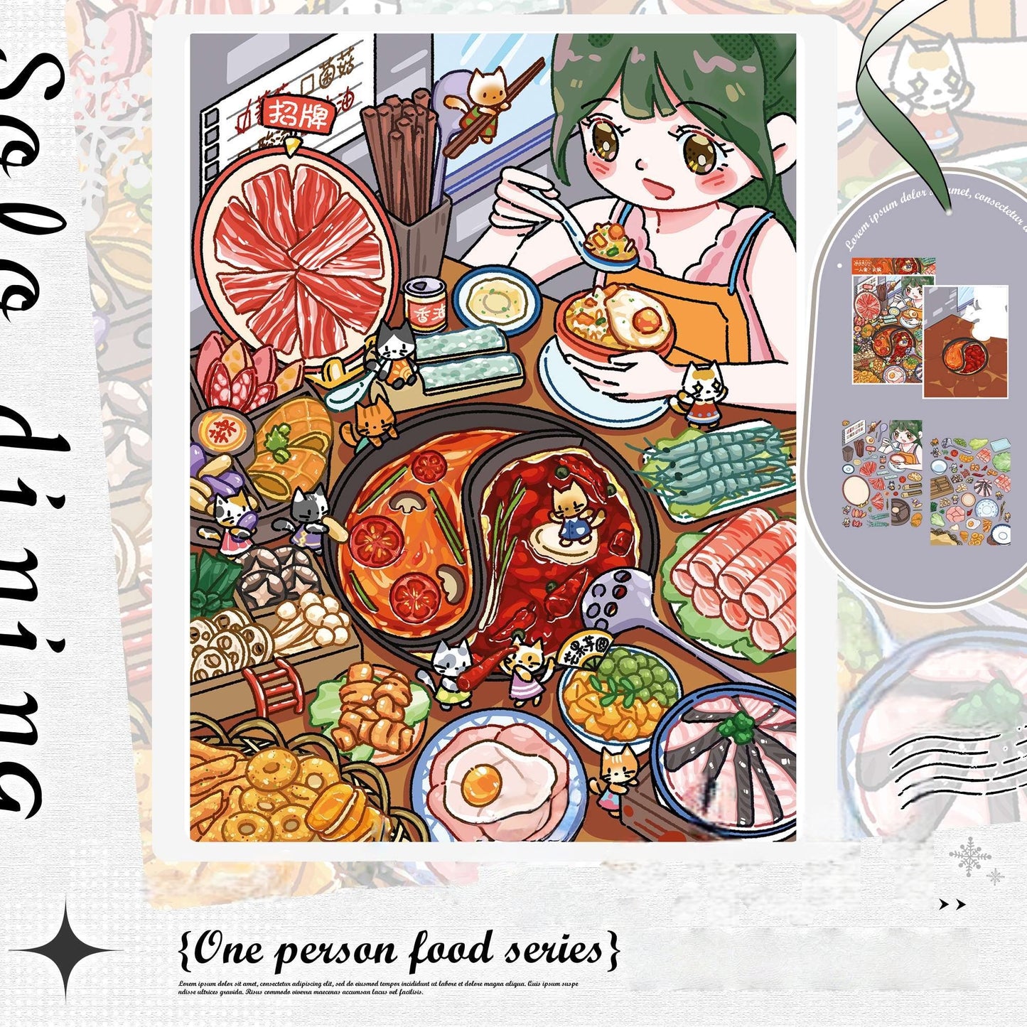 Solo Dining Series 3D Sticker | 4 Cute Miniature Scenes