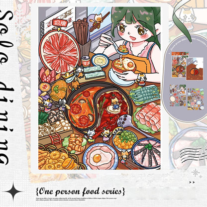 Solo Dining Series 3D Sticker | 4 Cute Miniature Scenes