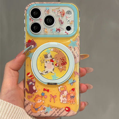 Cartoon Newspaper Kitten Magnetic Stand Acrylic Phone Case