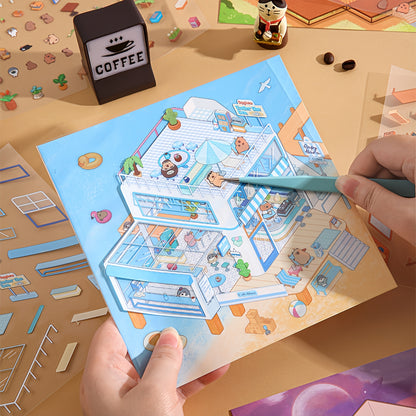 Capybara Cafe 3D Sticker | 4 Cute Miniature Scenes