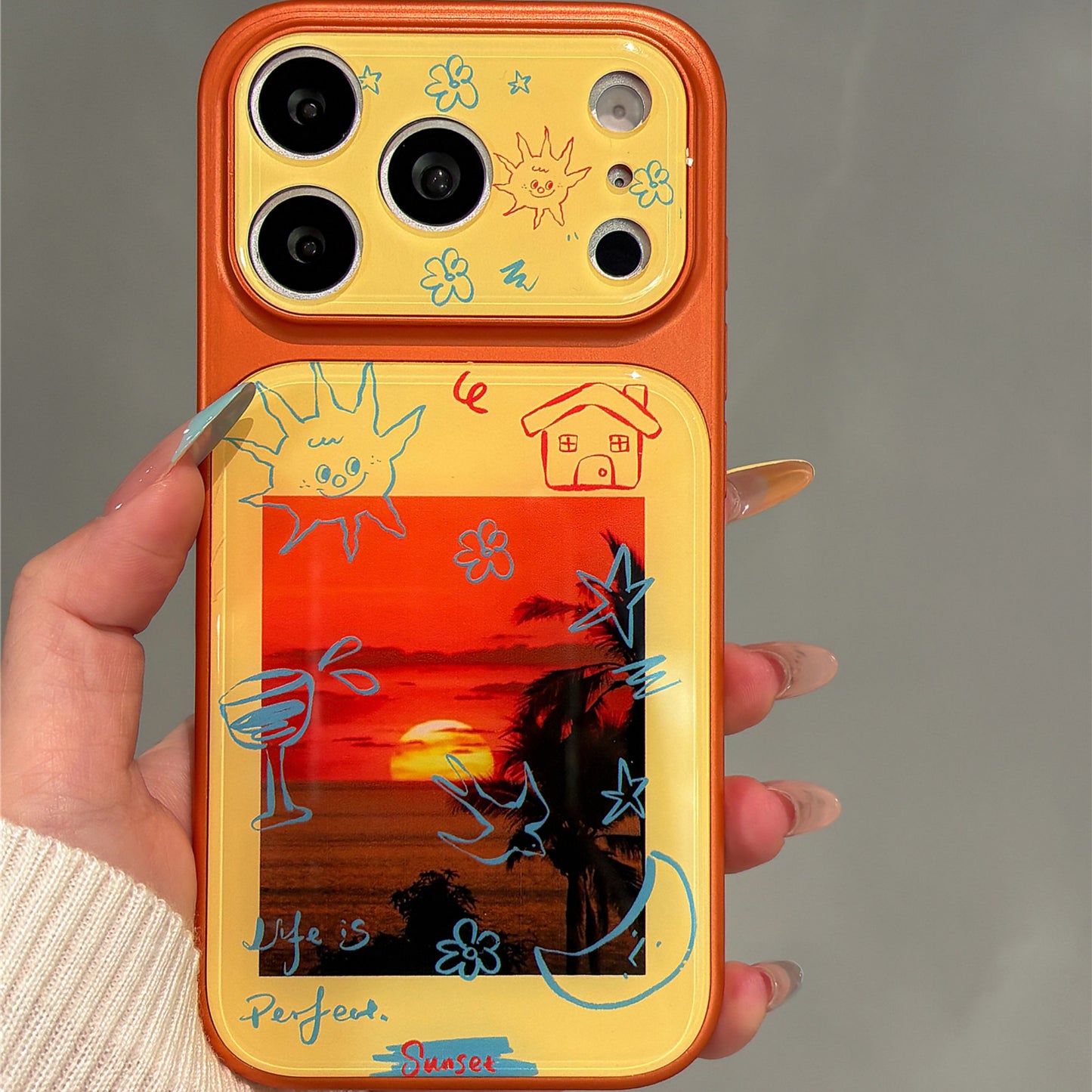 Beach Sunset Doodle Illustration Acrylic Phone Case