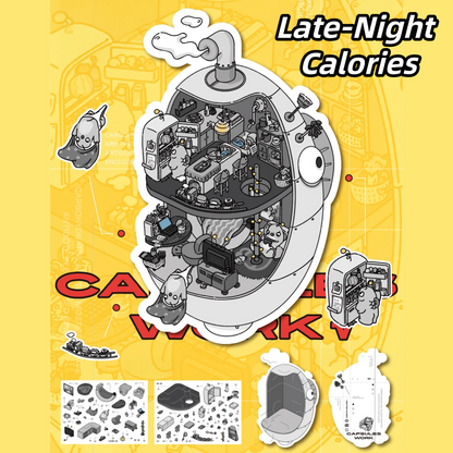 Dark Fish Capsules 3D Sticker | 4 Cute Miniature Scenes