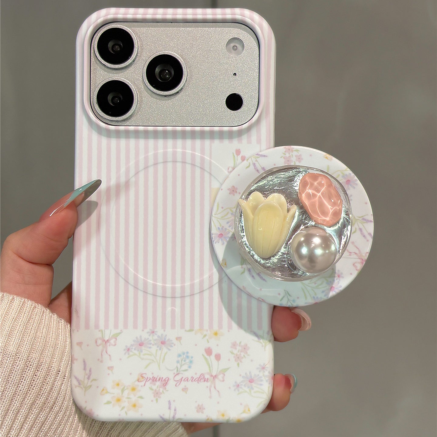 Pearl Flower Magnetic Stand Film Phone Case