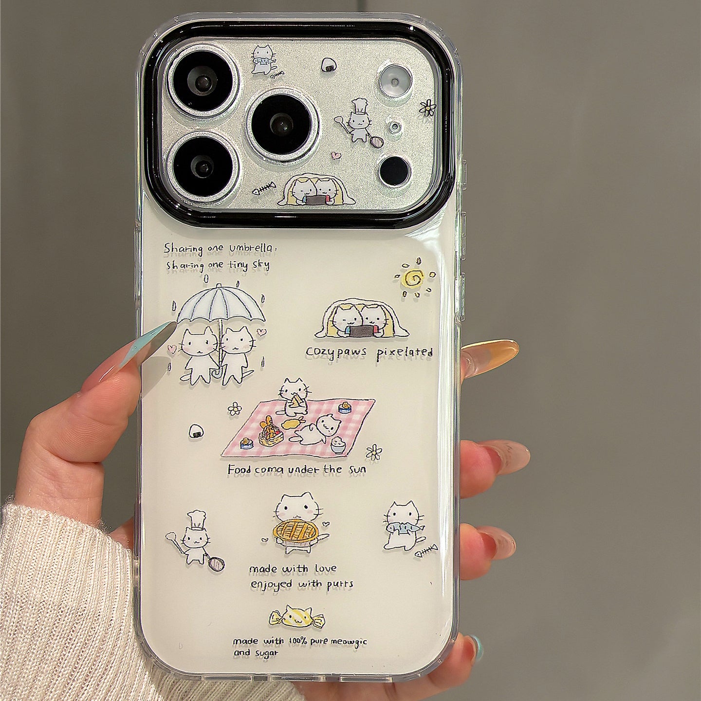 Cute Picnic Cat Illustration Acrylic Phone Case