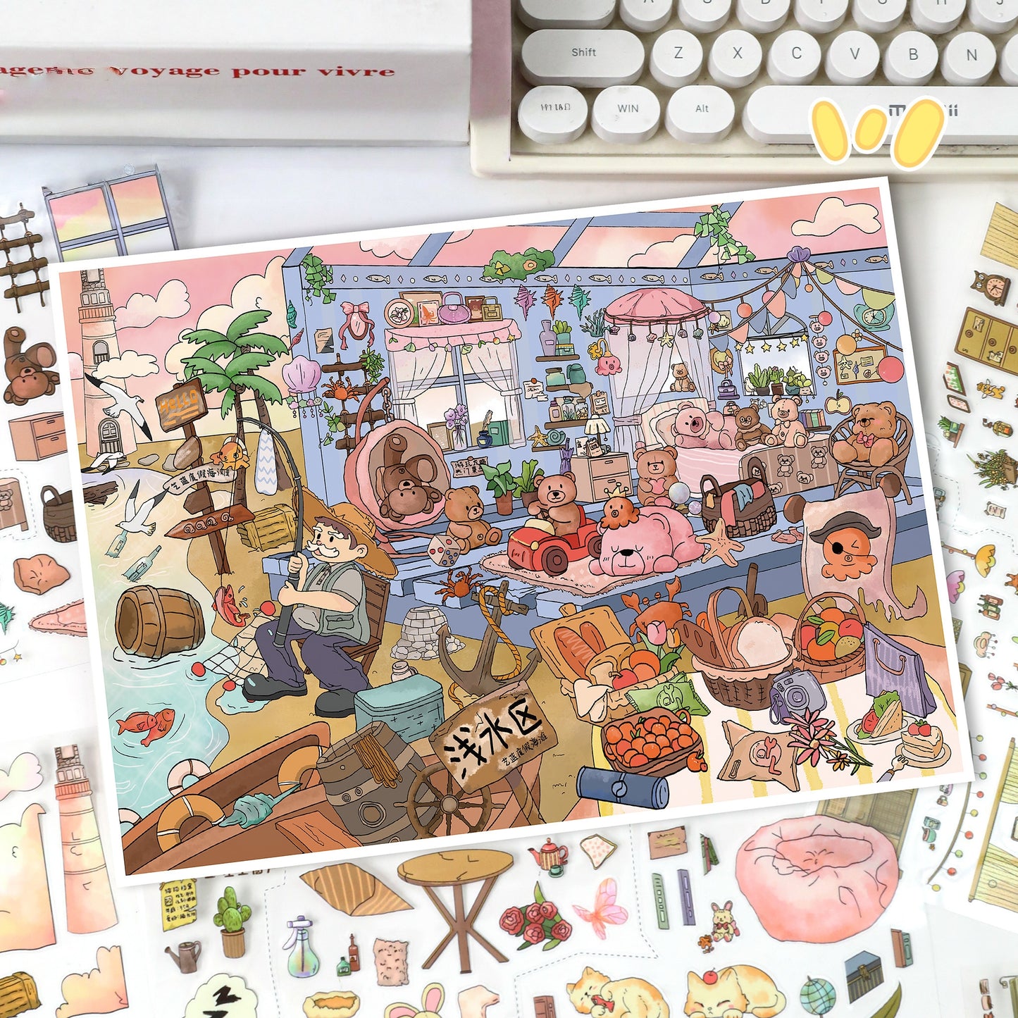 Furry Vacations 3D Sticker | 2 Cute Miniature Scenes
