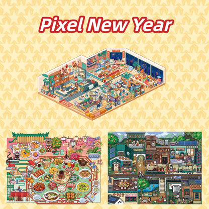 Pixel New Year 3D Sticker | 3 Cute Miniature Scenes