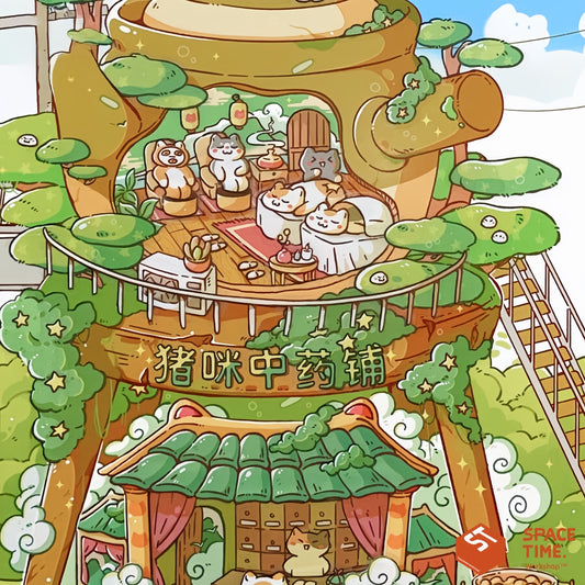 Piggy Street 3D Sticker | 5 Cute Miniature Scenes