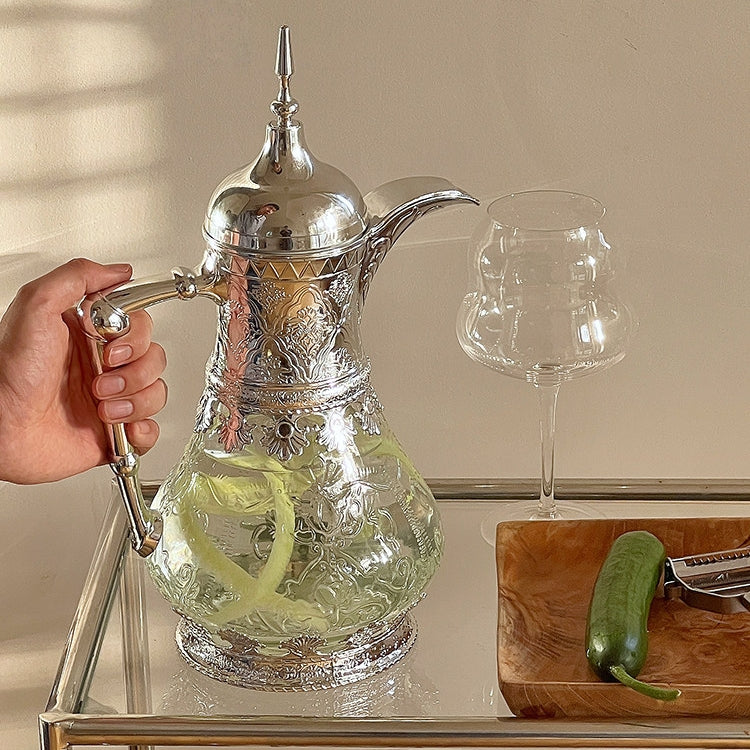 Vintage Carved Embossed Glass Water Pitcher