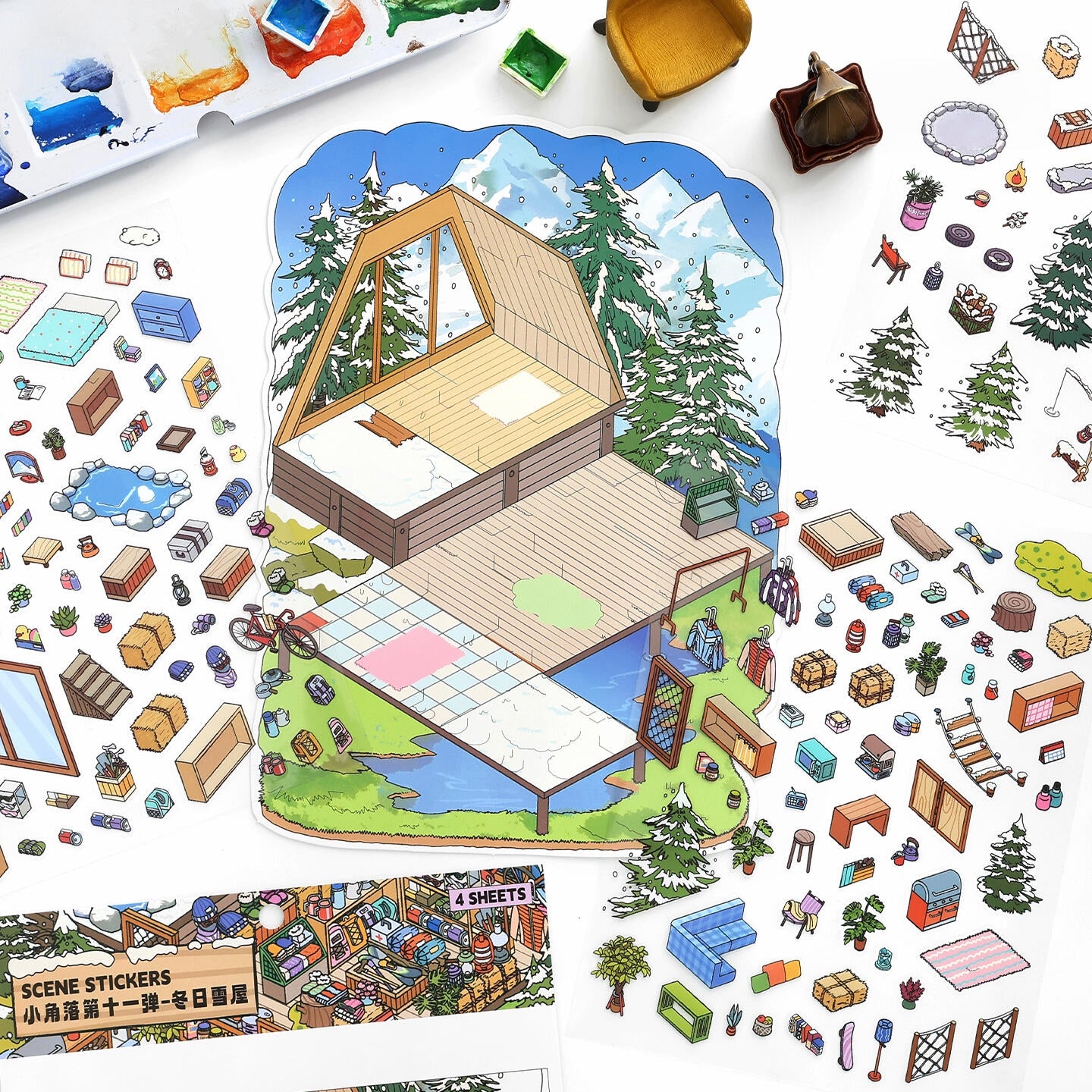 Four Seasons Retreat 3D Sticker | 4 Cute Miniature Scenes