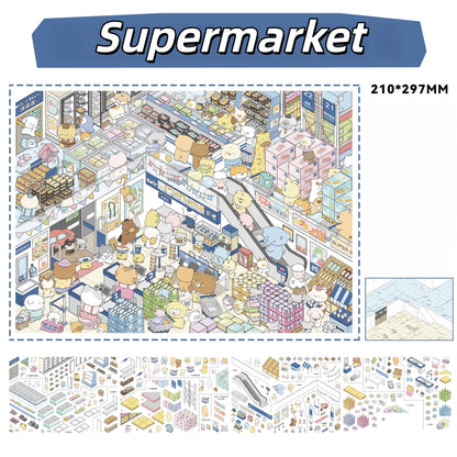 City Alive 3D Sticker | 5 Cute Miniature Scenes
