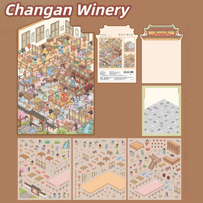 Ancient Chinese Courtyard 3D Sticker | 2 Cute Miniature Scenes