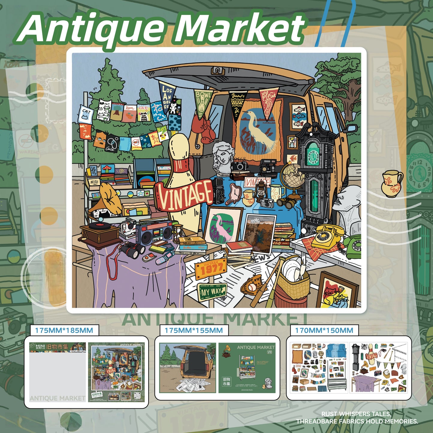 Trunk Market 3D Sticker | 4 Cute Miniature Scenes