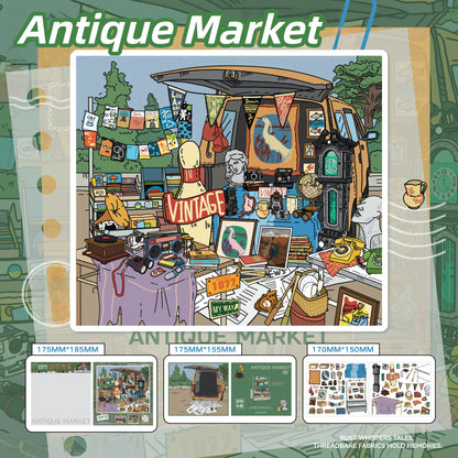 Trunk Market 3D Sticker | 4 Cute Miniature Scenes