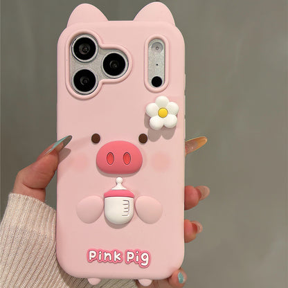 Rotating Flower Baby Bottle Pig Silicone Phone Case
