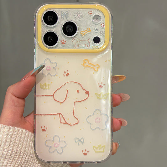 Cute Flower Line Dachshund Acrylic Phone Case