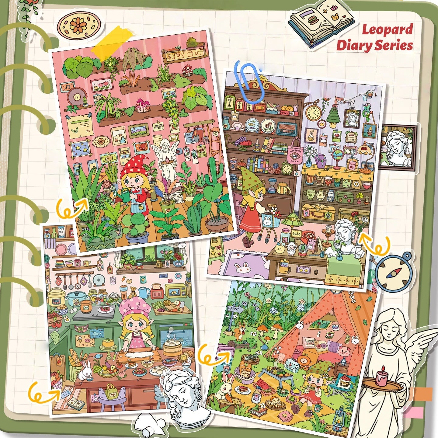 Leopard Diary Series 3D Sticker | 4 Cute Miniature Scenes